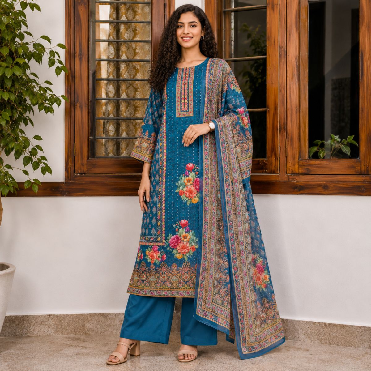 Peacock Blue Floral and Paisley...