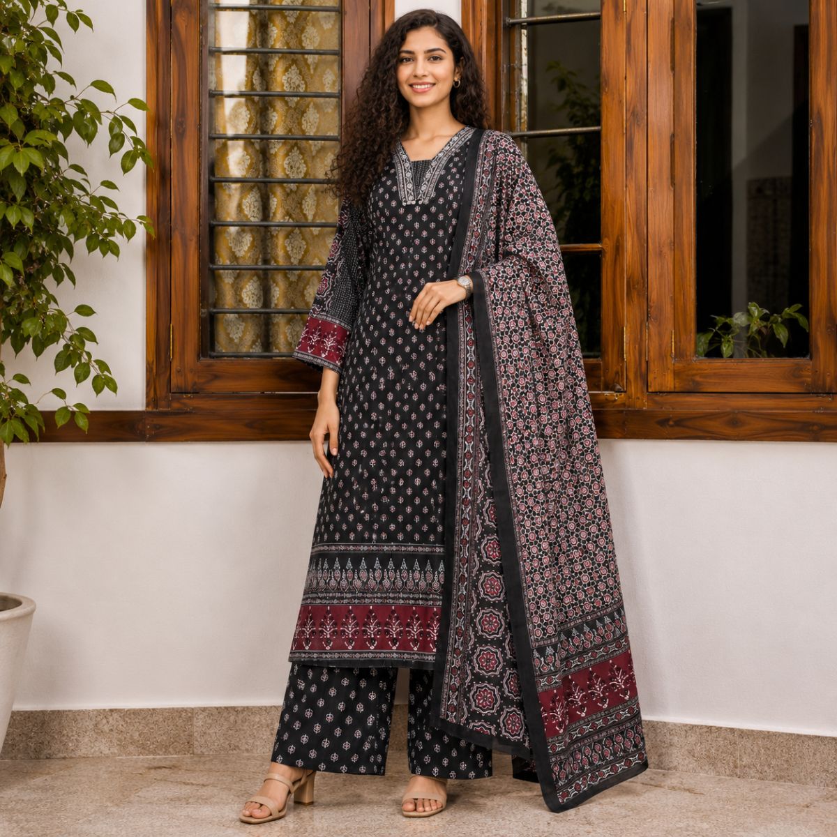 Ajrakh Block Printed Cotton Kurta...