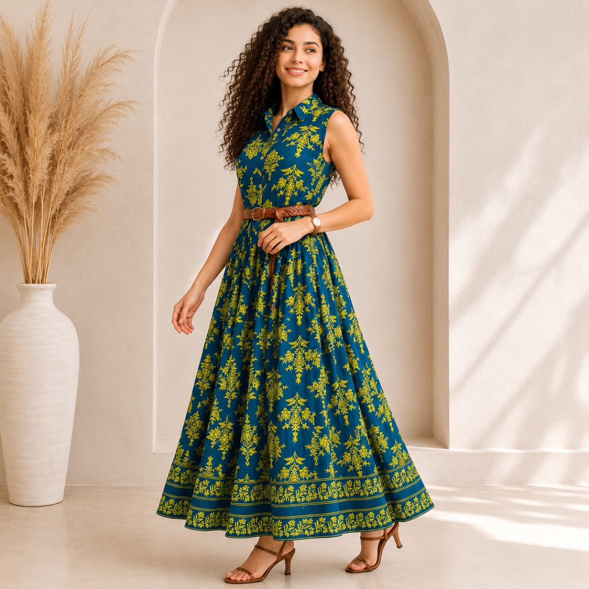 Green & Yellow Floral Cotton...