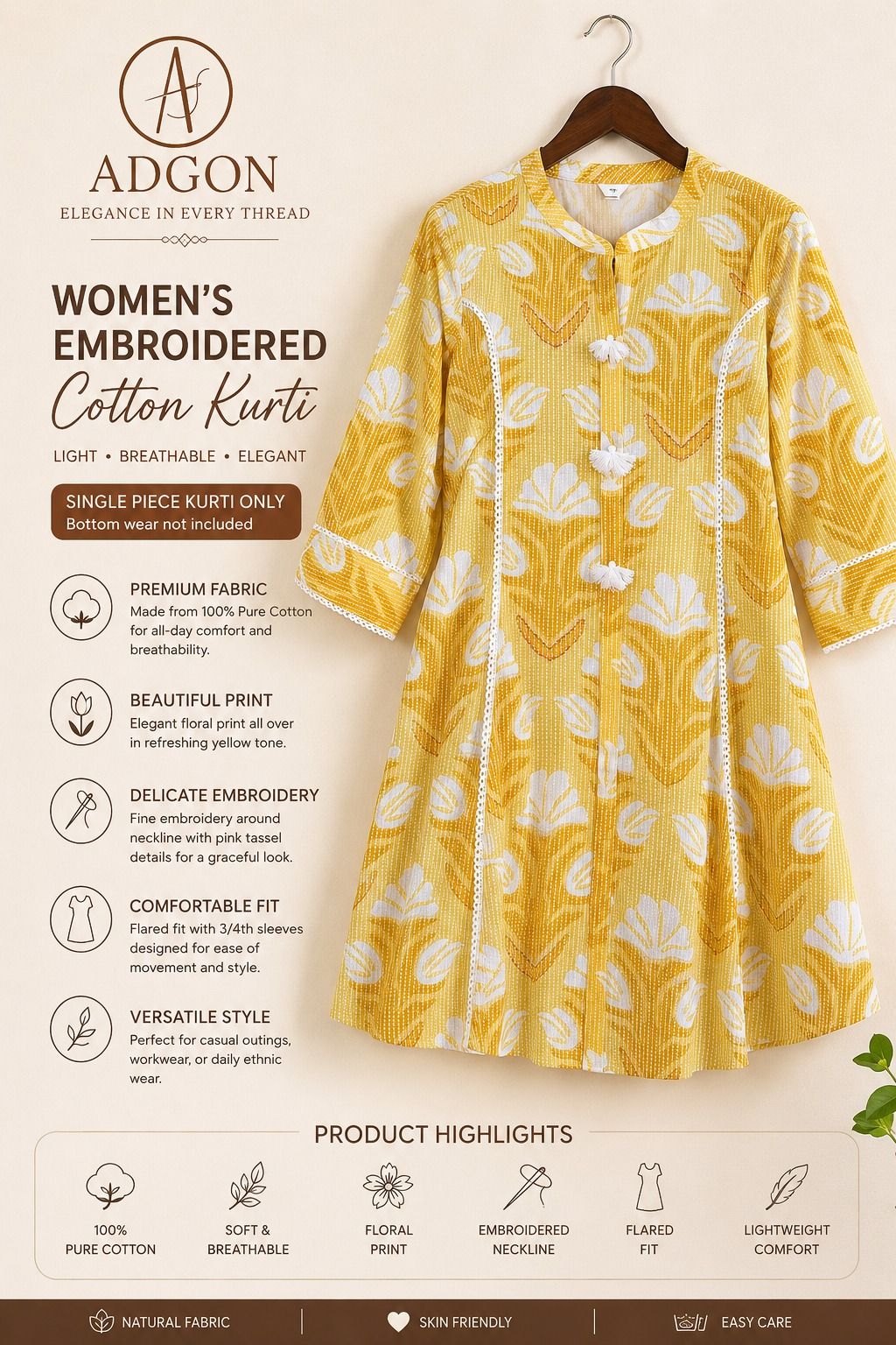 Embroidered Cotton Flared Kurti...