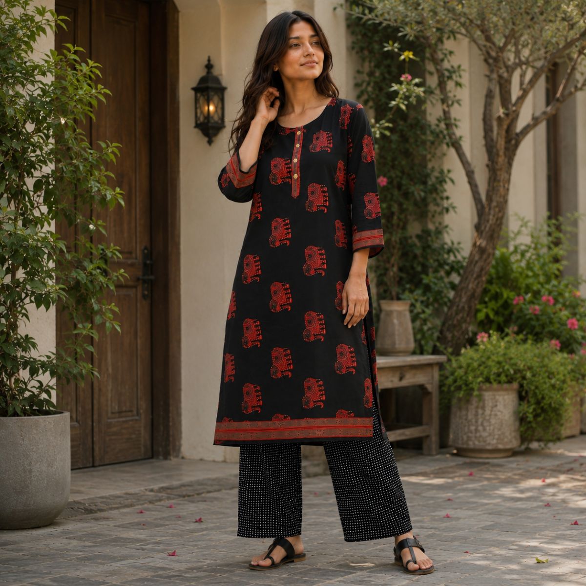 Midnight Noir Elephant Print Cotton...