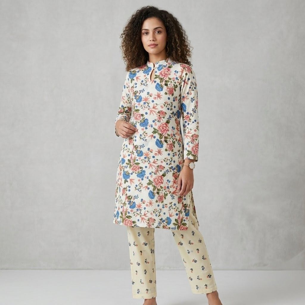 Ivory Meadow Floral Printed Cotton...