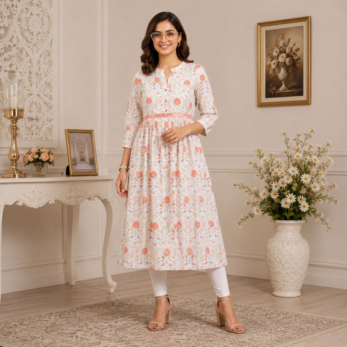 Floral Elegance Embroidered Cotton Dress...