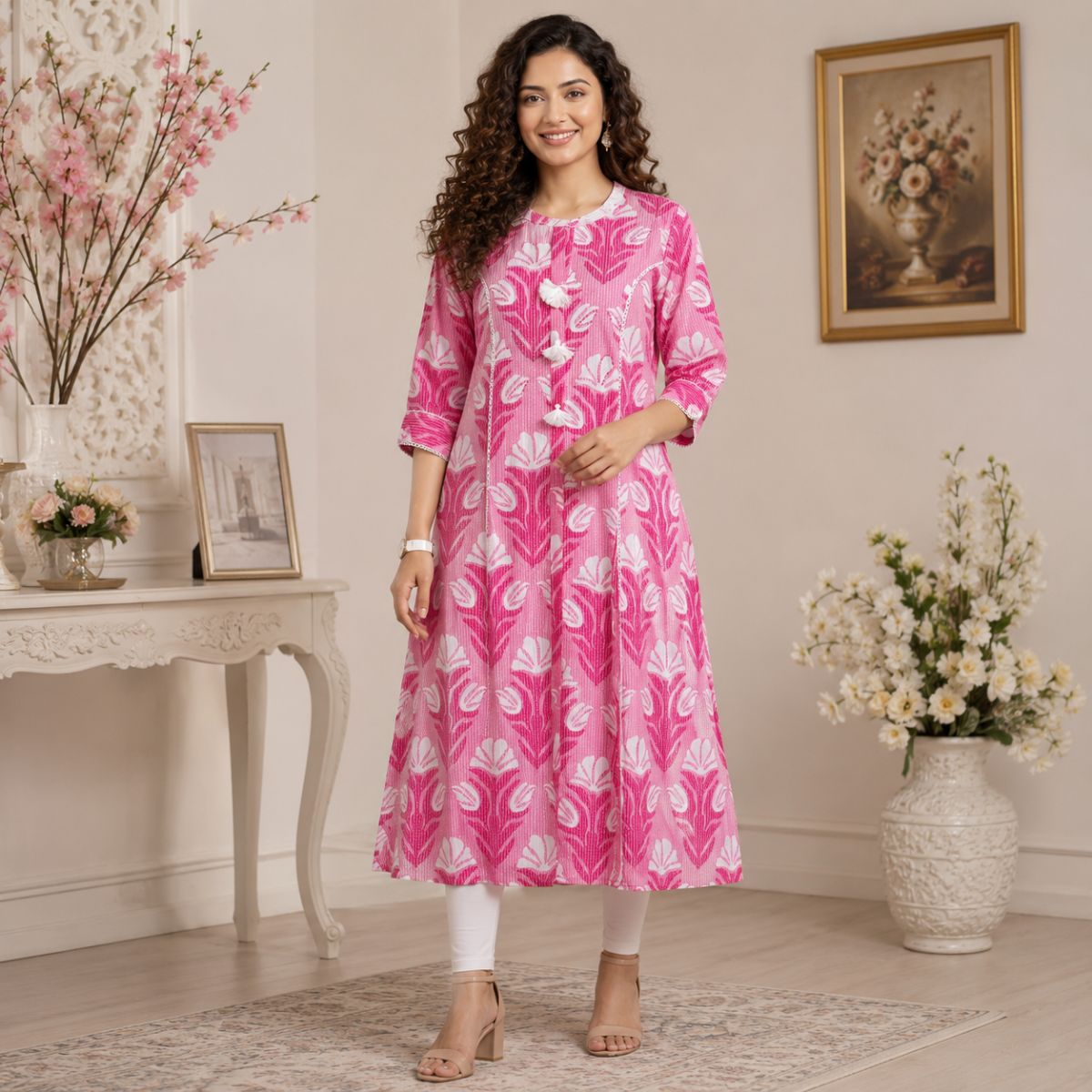 Pink & White Embroidered Image