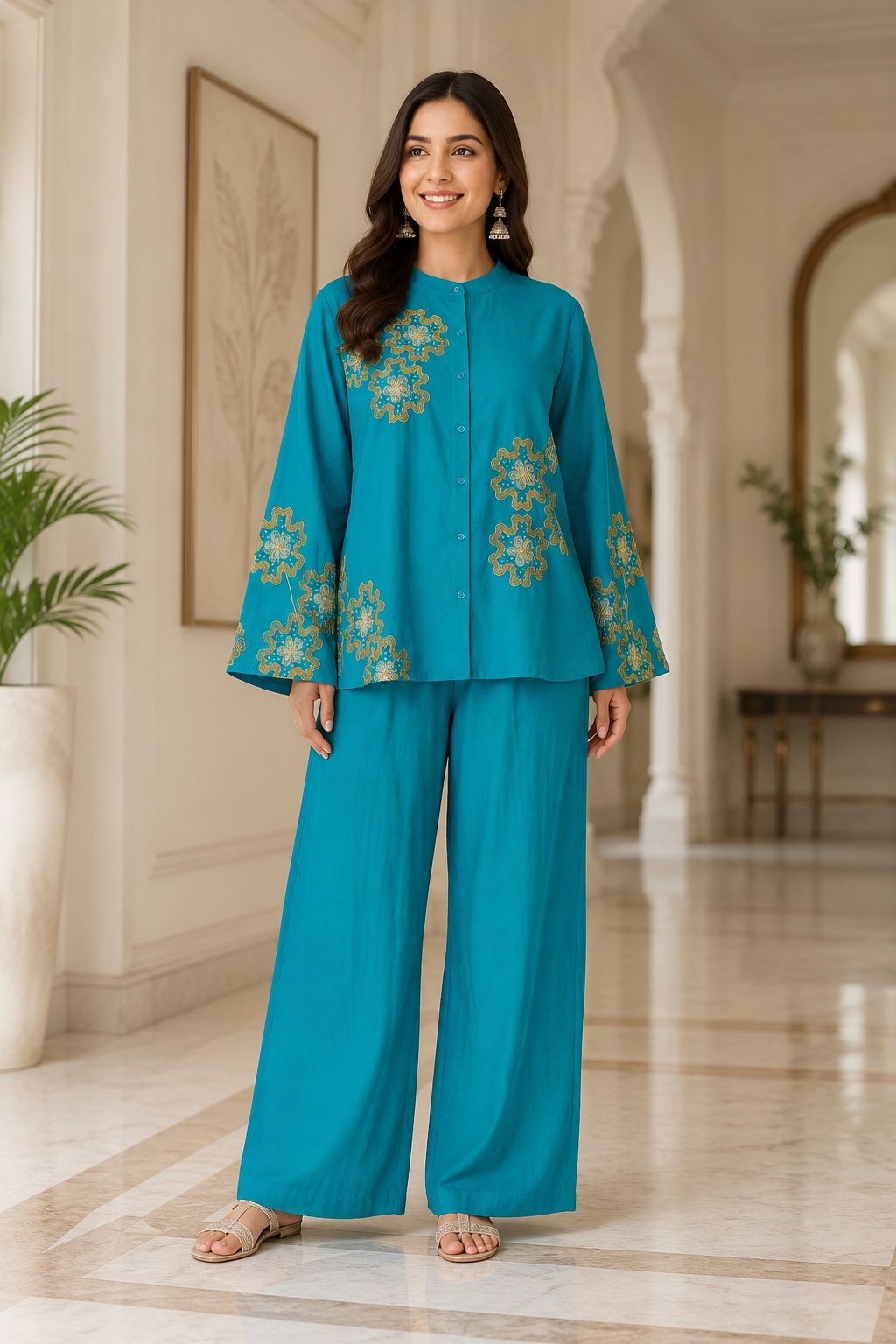 Azure Bloom Embroidered Co-ord Image