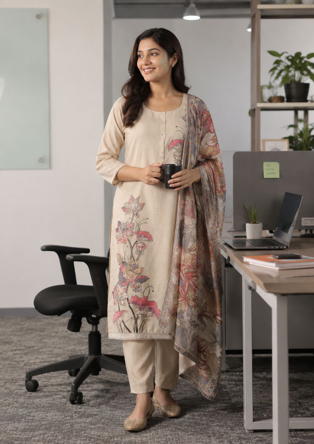 Chanderi Silk Kurta Set with Printed Dupatta