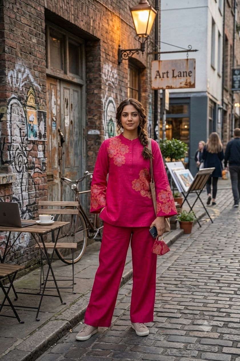 Fuchsia Bloom Embroidered Co-ord Set
