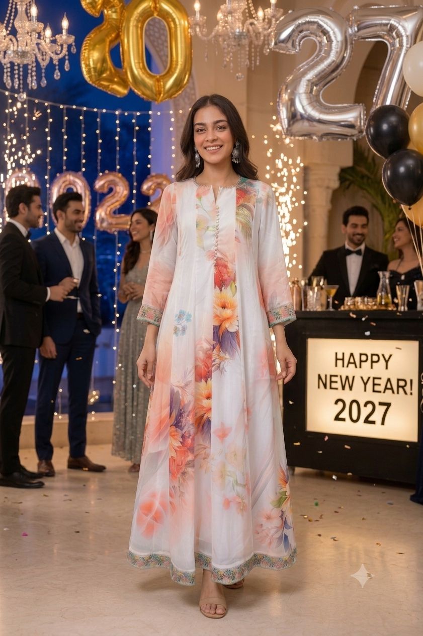 Aanya Floral Print Organza Floor-Length Anarkali Kurta