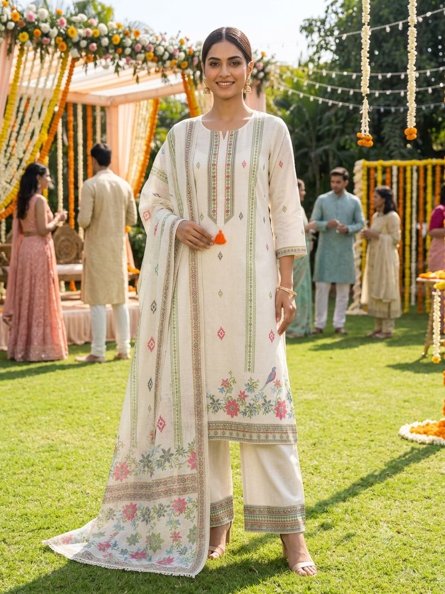 Ziya Ivory Traditional Embroidered Premium Kurta Set