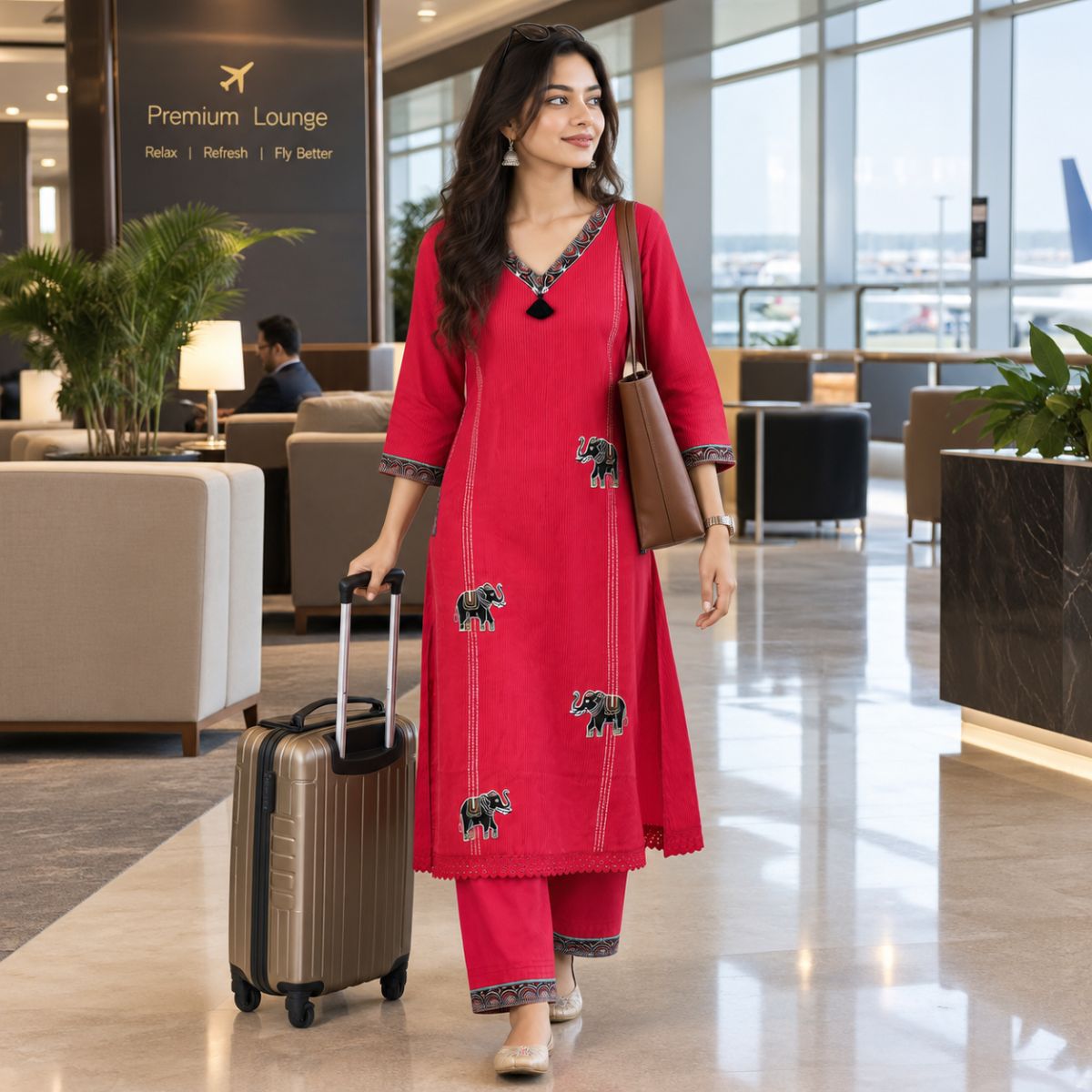 The Heritage Royal Elephant Hand-Embroidered Cotton-Slub (2-Piece Kurta Set)